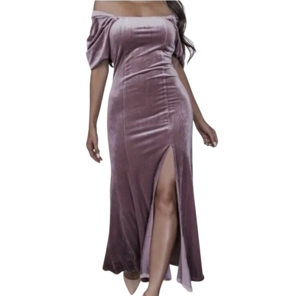 JessaKae Velvet Maxi  Eloise‎ Dress XL Puff Sleeve Square Neck Dusty Mauve NWT